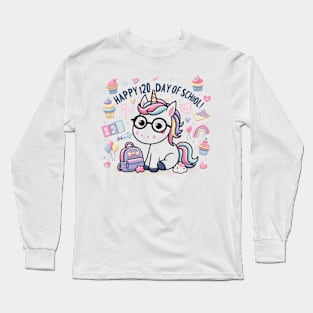 Happy 120th Day Of School Cute Unicorn kids 120 Days Smarter Long Sleeve T-Shirt